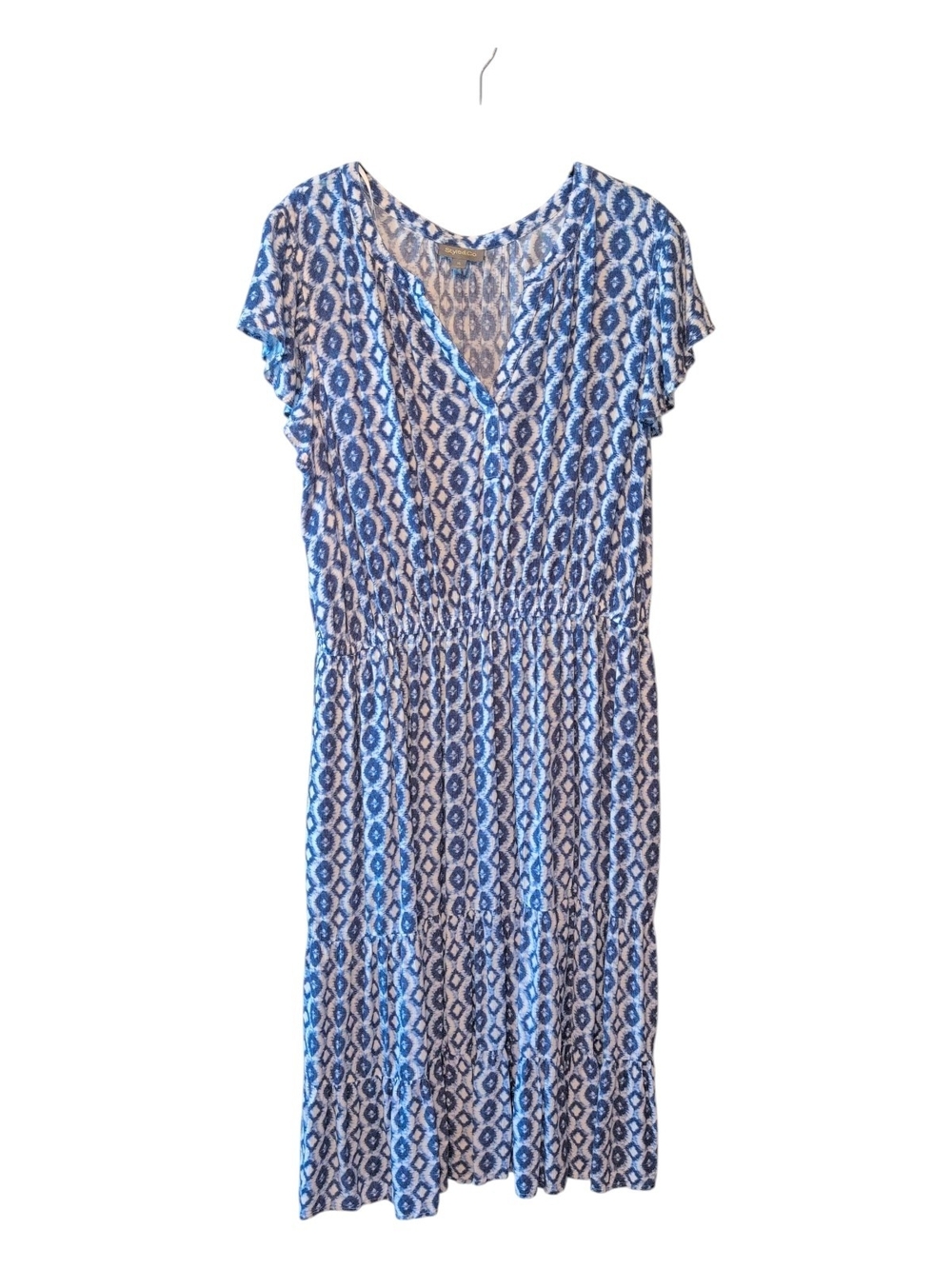Style & Co. Blue & White Printed V-Neck Midi Dress - Like New!